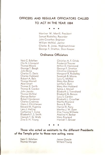 List of Officers and Regular Officiators in 1884