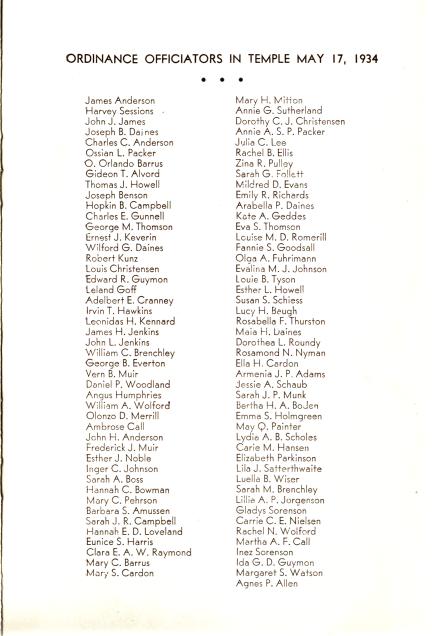 List of Ordinance Officiators - May 17, 1934